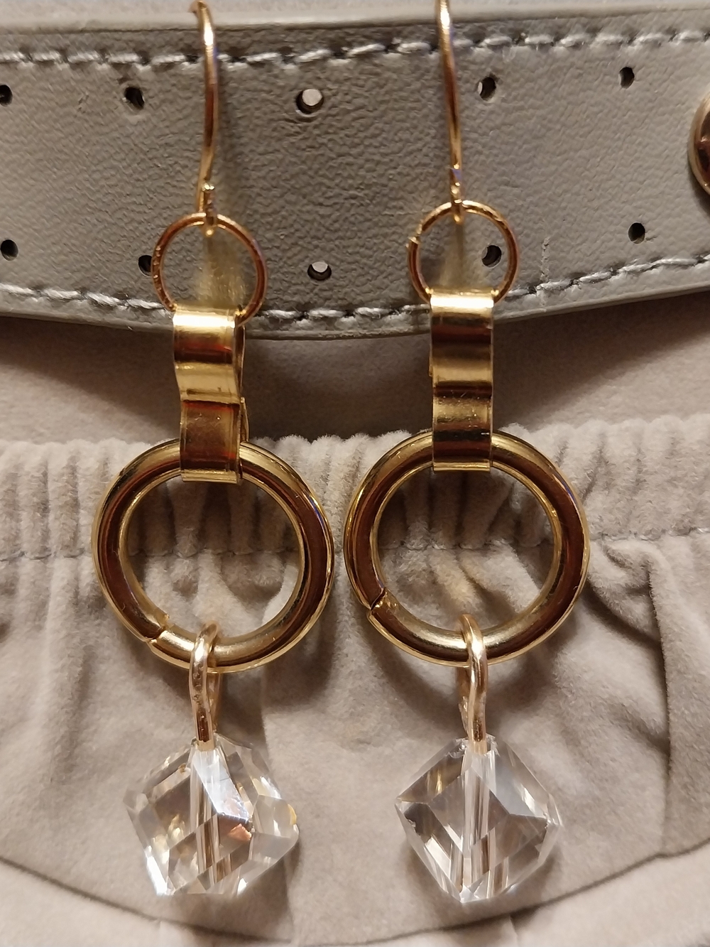 Goldtone Drop Hoop Earrings with Clear Dangles